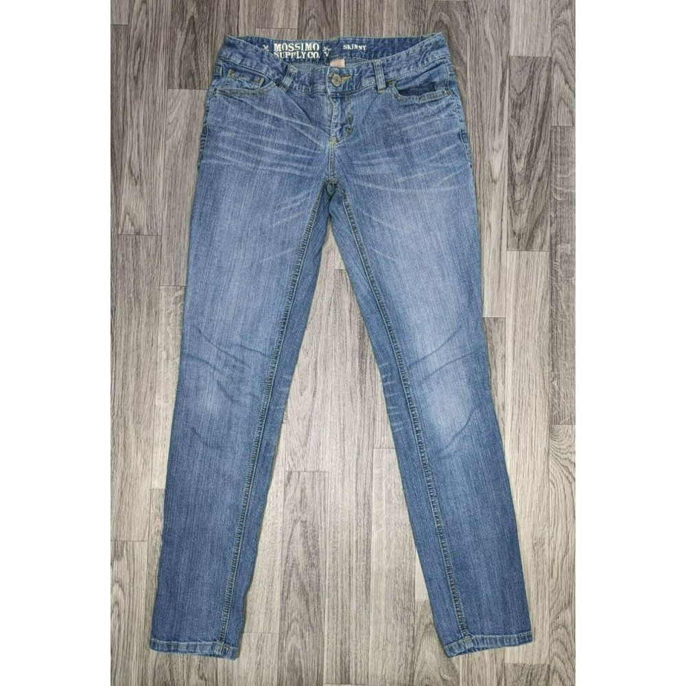(3/$35) Mossimo Juniors Size 5 Short Embroidered Pockets Skinny Denim Blue Jeans